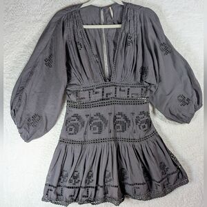 159-Free People Charcoal Embroidered Mini Dress